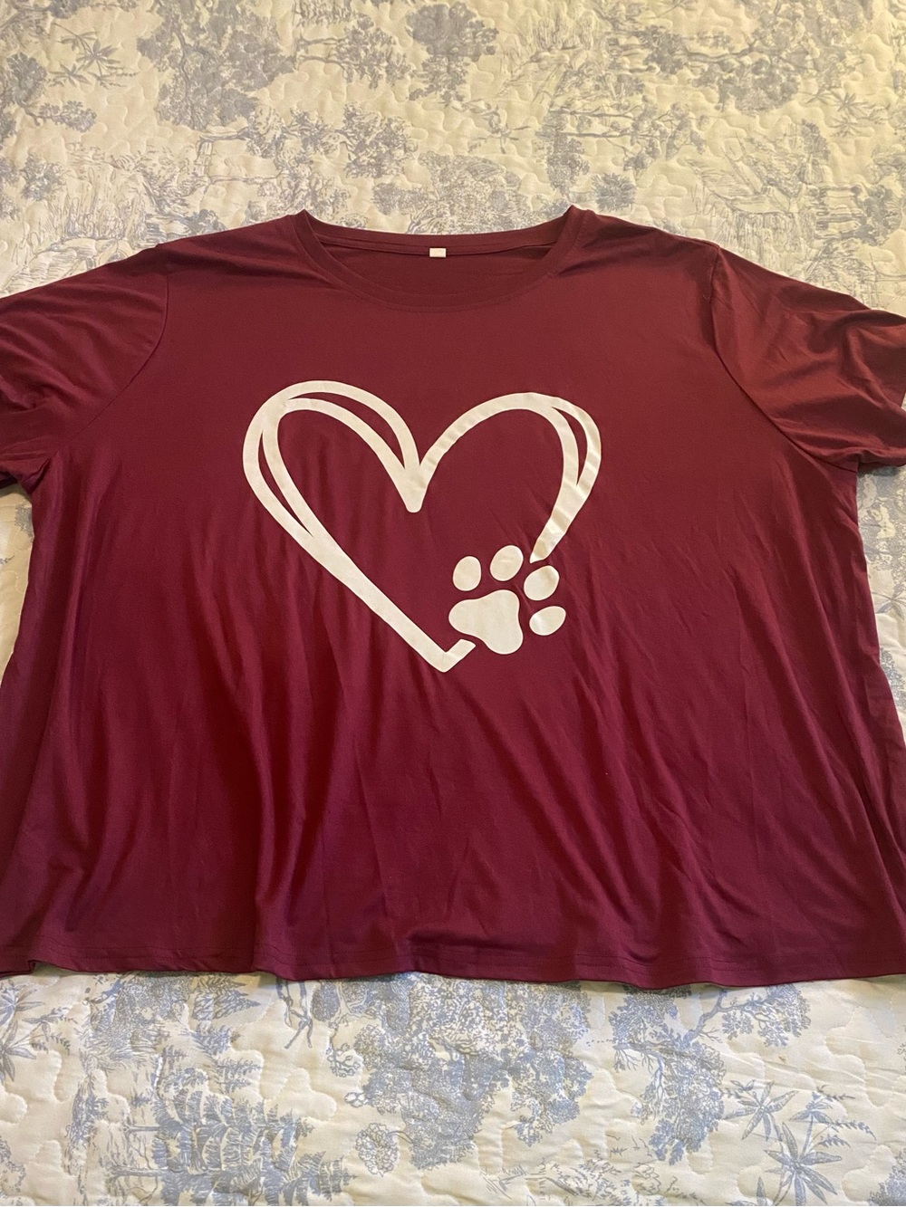 Maroon Pet Love T-Shirt with Paw Heart Graphic